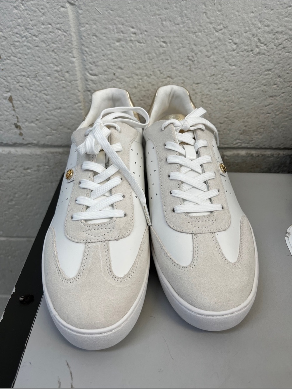 Michael Kors White Sneakers with Gold Heel Accent - Picture 2 of 7